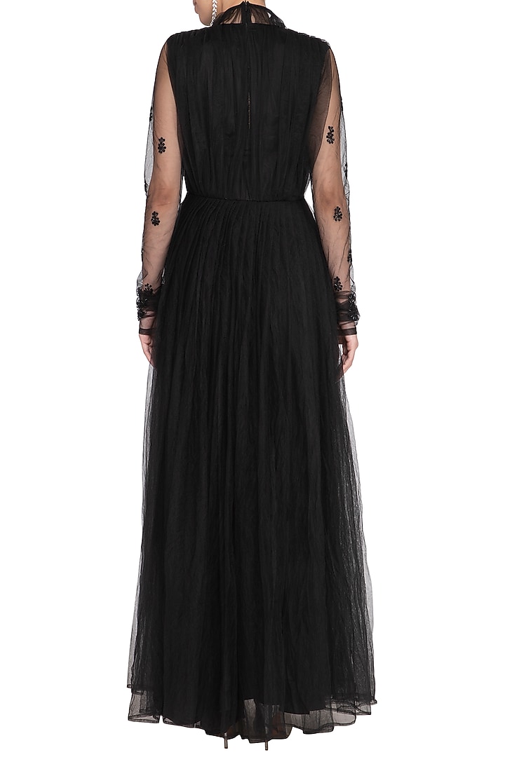 Black Embroidered Flared Vacation Dress With Half Jacket by AQDUS at Pernia's Pop Up Shop