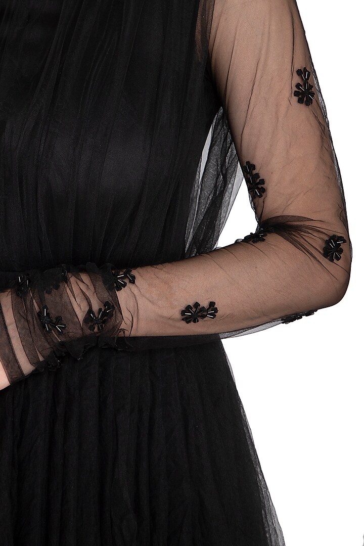 Black Embroidered Flared Vacation Dress With Half Jacket by AQDUS at Pernia's Pop Up Shop
