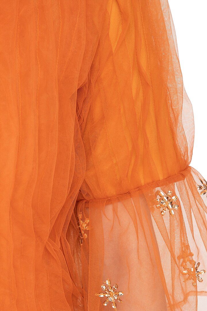 Orange Embroidered Pleated Midi Summer Dress by AQDUS at Pernia's Pop Up Shop