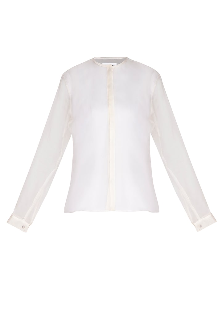 White Chinese Collared Shirt by AQDUS
