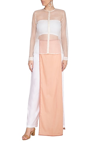White Chinese Collared Shirt by AQDUS