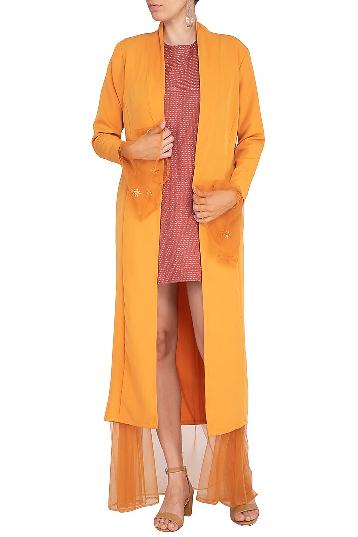 Orange Embroidered Knitted Jacket by AQDUS at Pernia's Pop Up Shop