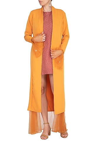 Orange Embroidered Knitted Jacket by AQDUS