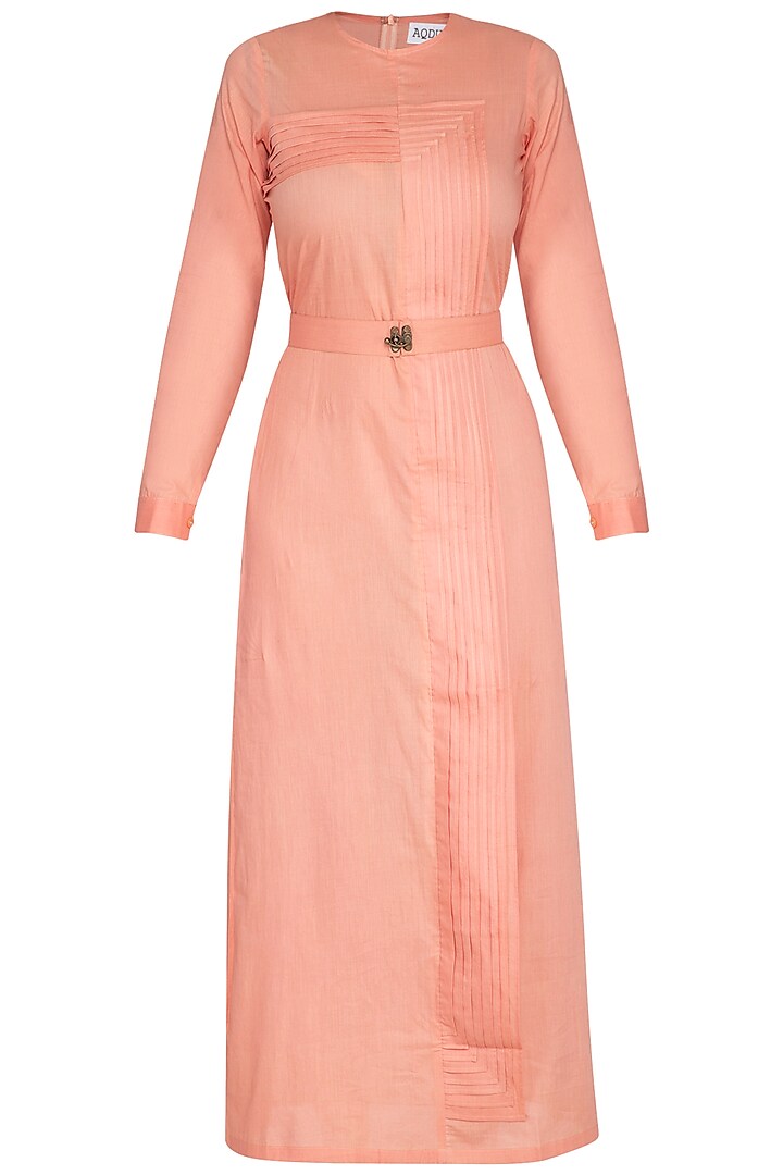 Coral Almond Cotton Pleated Dress by AQDUS