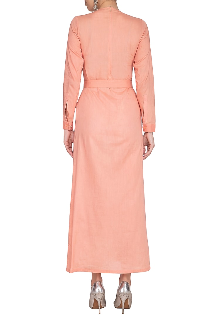 Coral Almond Cotton Pleated Summer Dress by AQDUS at Pernia's Pop Up Shop