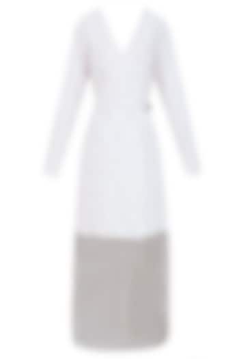 Sahara beige organza attached linen jacket available only at Pernia's Pop Up Shop.