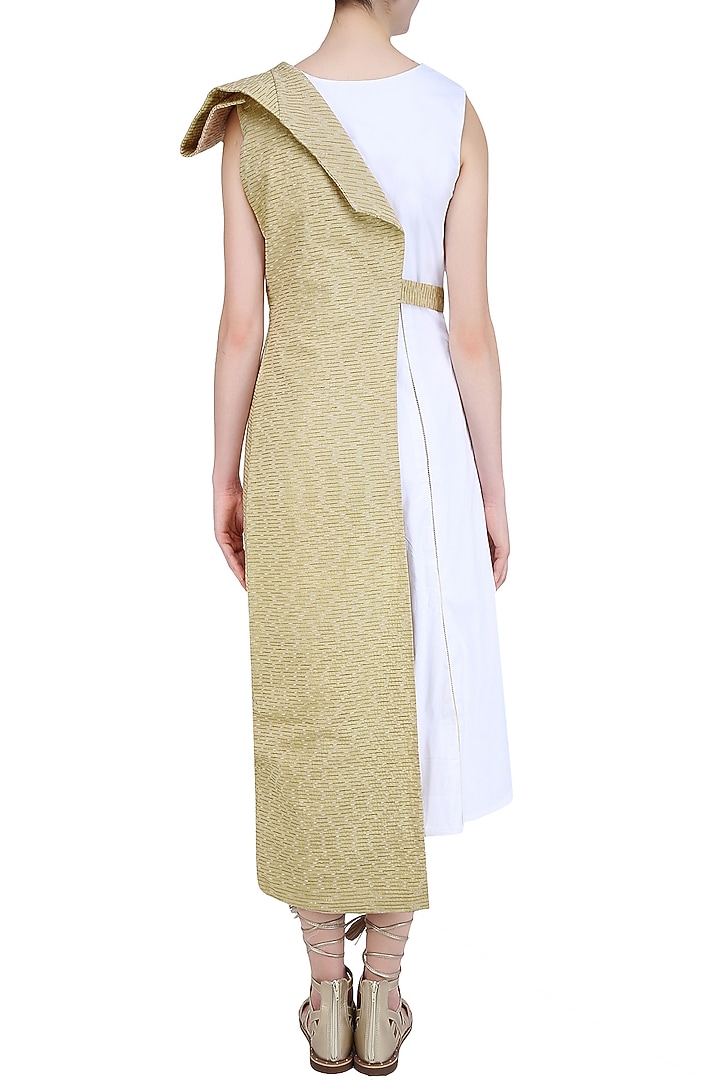 Sahara beige embroidered linen half jacket available only at Pernia's Pop Up Shop.