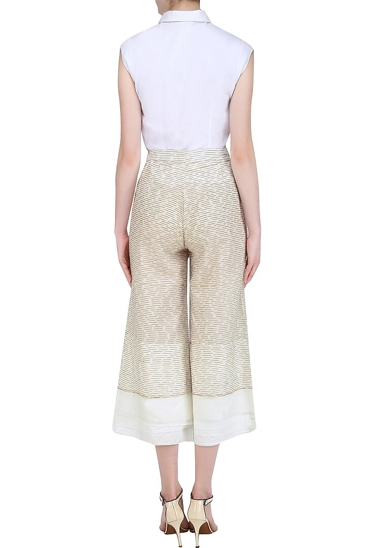 Sahara biege embroidered organza culottes available only at Pernia's Pop Up Shop.