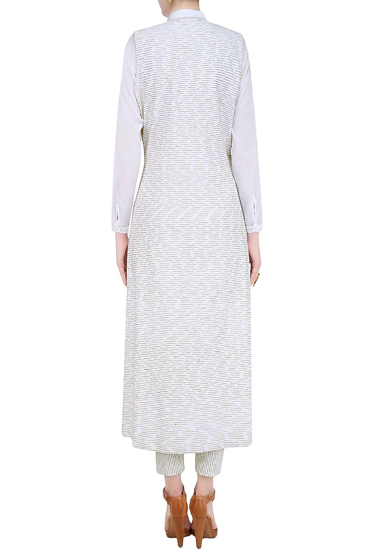 White embroidered linen long jacket available only at Pernia's Pop Up Shop.