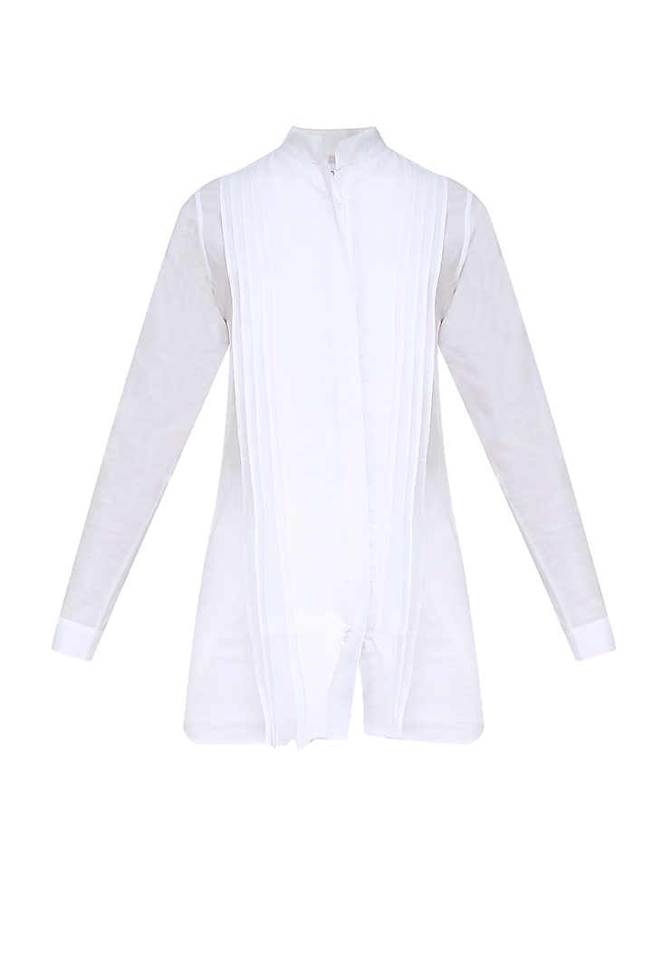White Layered Pleated Pintucks Shirt by AQDUS