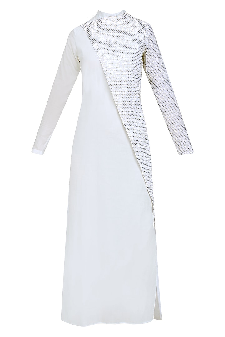 White Embroidered Side Slit Dress by AQDUS