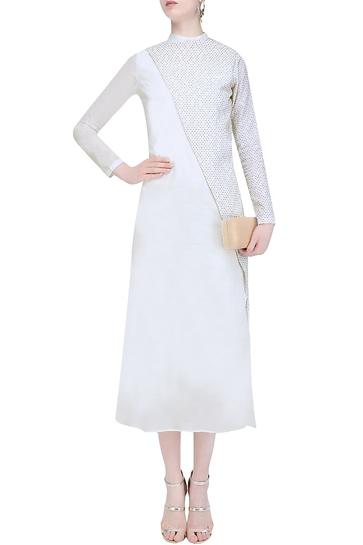 White embroidered side slit dress available only at Pernia's Pop Up Shop.