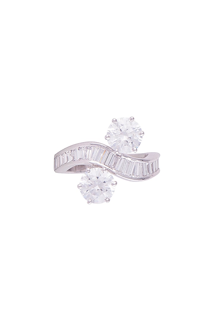 White Finish 925 Sterling Silver Swarovski Zircon Solitaire Ring by Tesoro by Bhavika at Pernia's Pop Up Shop