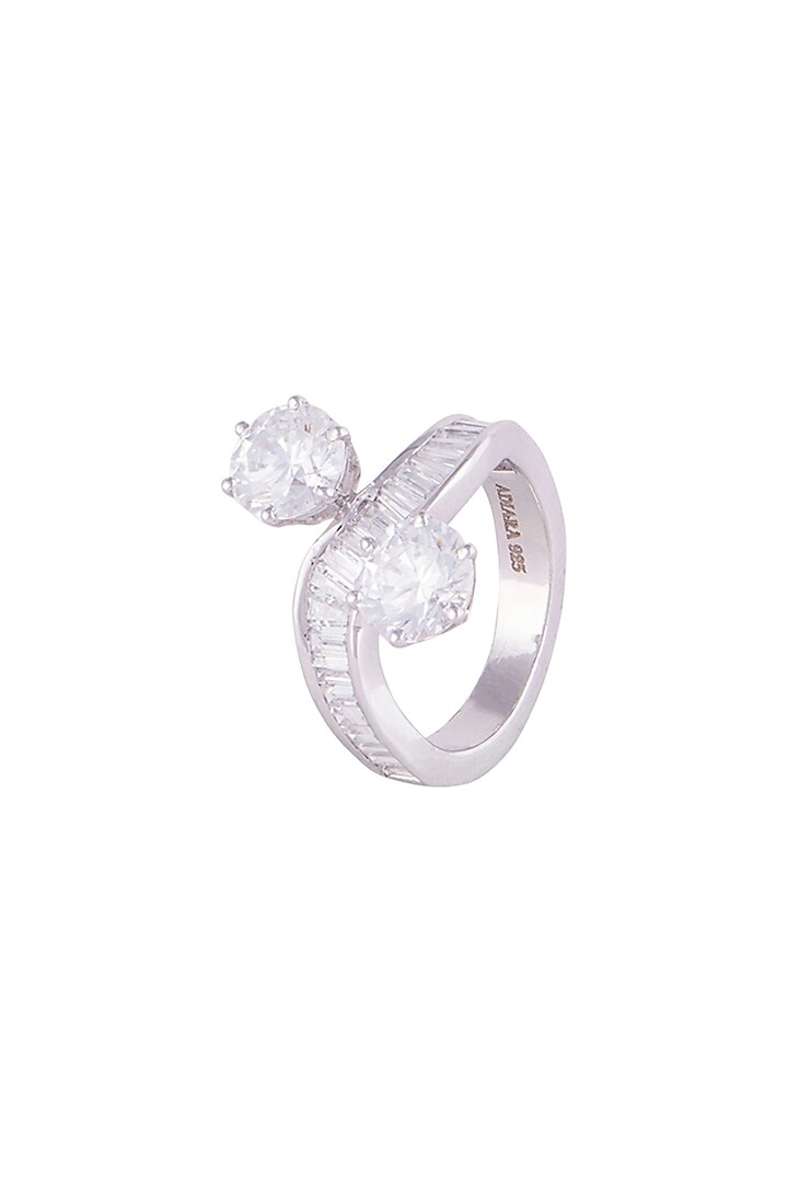 White Finish 925 Sterling Silver Swarovski Zircon Solitaire Ring by Tesoro by Bhavika at Pernia's Pop Up Shop