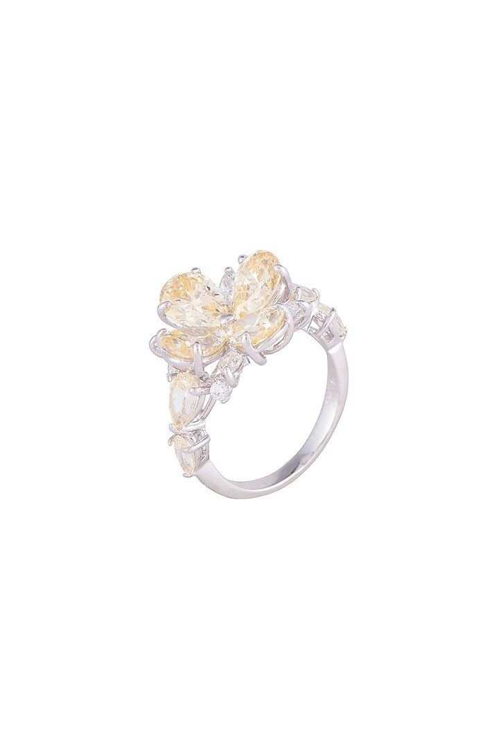 White Finish 925 Sterling Silver White & Yellow Swarovski Zircon Cocktail Ring by Tesoro by Bhavika at Pernia's Pop Up Shop