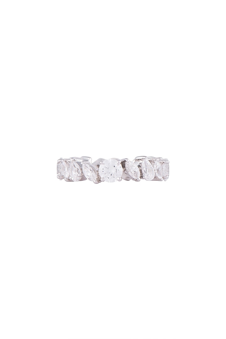 White Finish 925 Sterling Silver Swarovski Zircon Band Ring by Tesoro by Bhavika at Pernia's Pop Up Shop