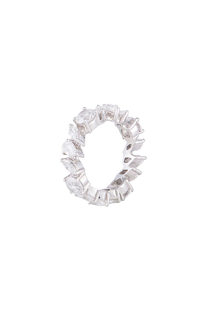 White Finish 925 Sterling Silver Swarovski Zircon Band Ring by Tesoro by Bhavika at Pernia's Pop Up Shop