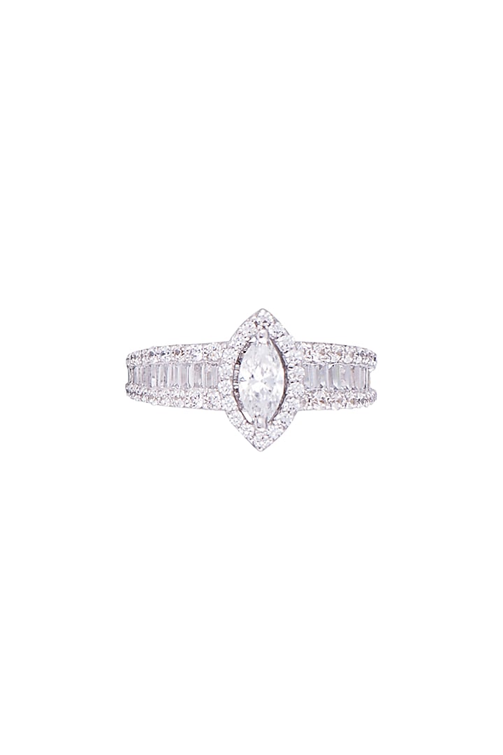 White Finish 925 Sterling Silver Swarovski Zircon Solitaires Ring by Tesoro by Bhavika at Pernia's Pop Up Shop