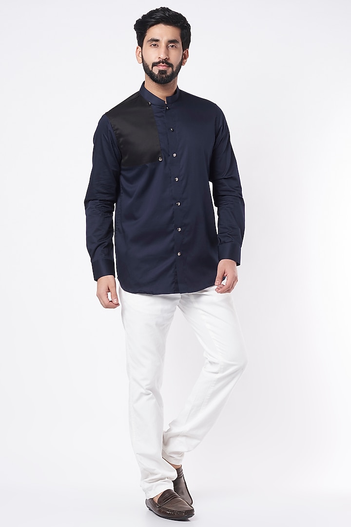 Navy Cotton Party Wear Shirt by Aces by Arjun Agarwal at Pernia's Pop Up Shop