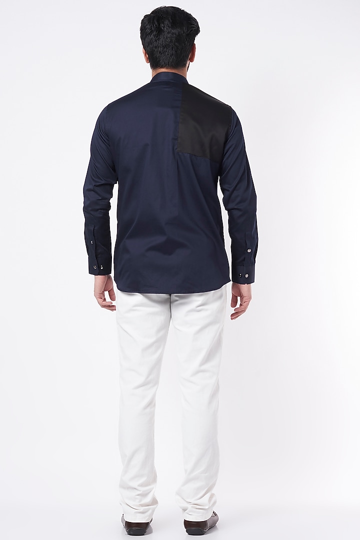 Navy Cotton Party Wear Shirt by Aces by Arjun Agarwal at Pernia's Pop Up Shop