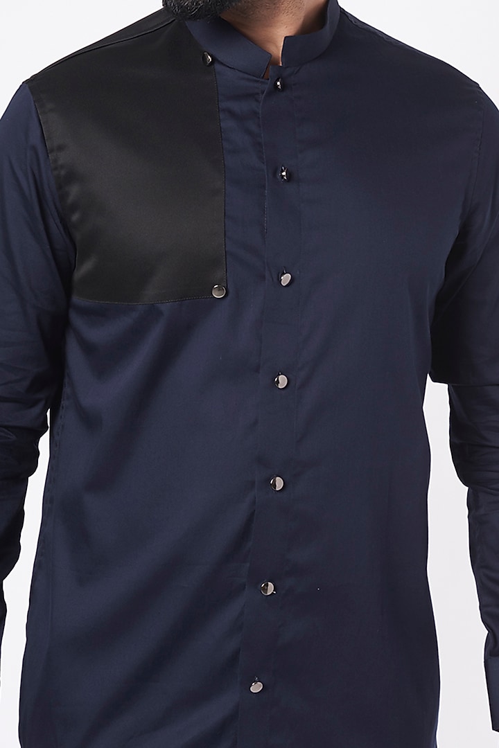 Navy Cotton Party Wear Shirt by Aces by Arjun Agarwal at Pernia's Pop Up Shop