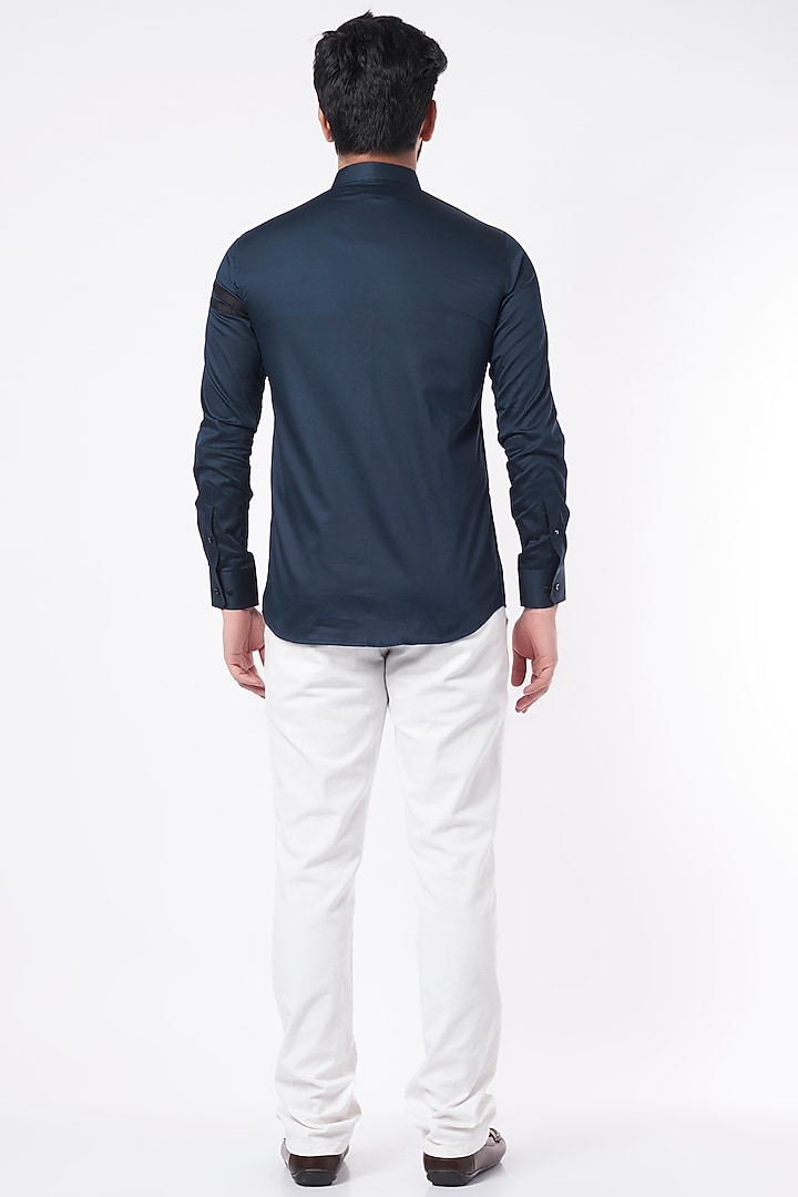Navy Blue Cotton Party Wear Shirt by Aces by Arjun Agarwal at Pernia's Pop Up Shop