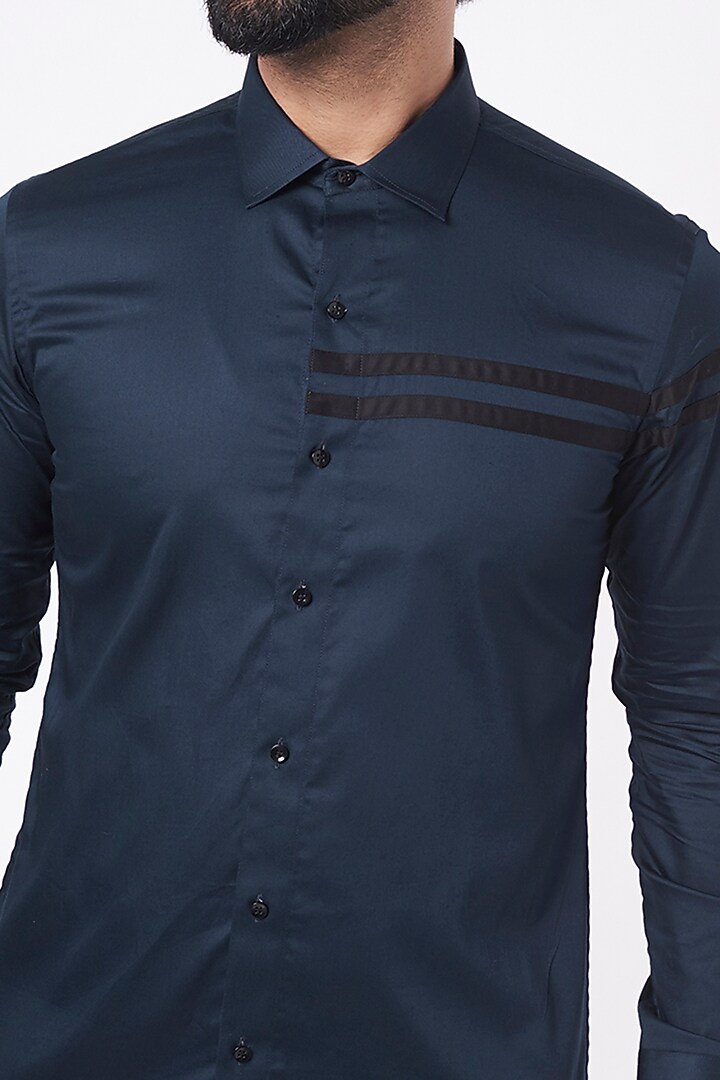 Navy Blue Cotton Party Wear Shirt by Aces by Arjun Agarwal at Pernia's Pop Up Shop