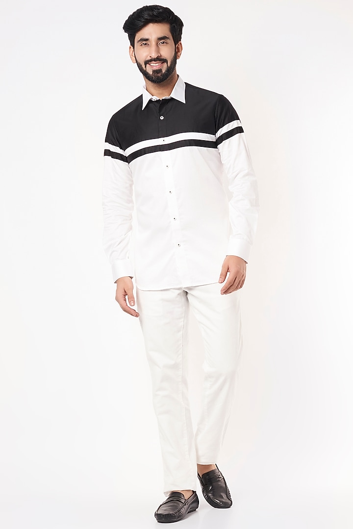 White & Black Cotton Party Wear Shirt by Aces by Arjun Agarwal at Pernia's Pop Up Shop