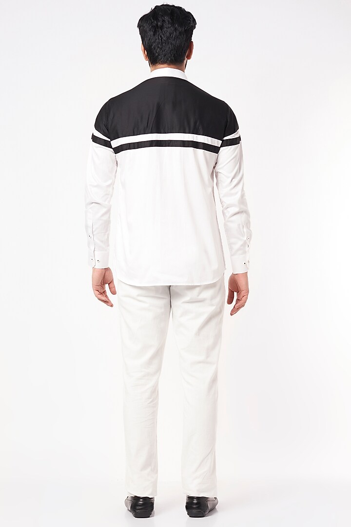 White & Black Cotton Party Wear Shirt by Aces by Arjun Agarwal at Pernia's Pop Up Shop