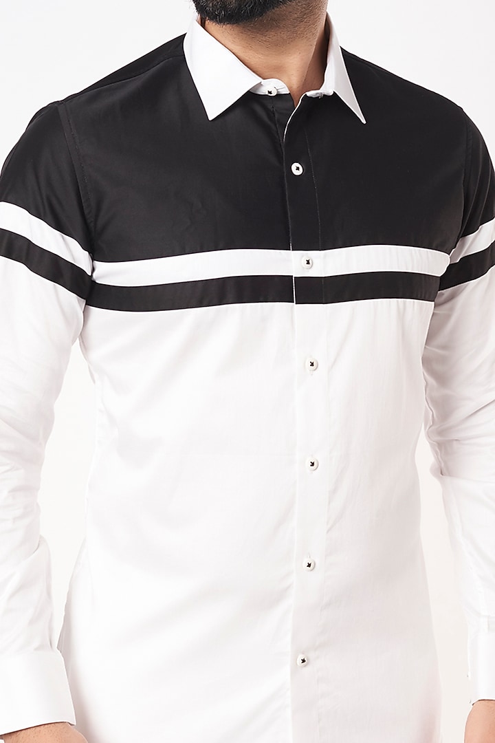 White & Black Cotton Party Wear Shirt by Aces by Arjun Agarwal at Pernia's Pop Up Shop