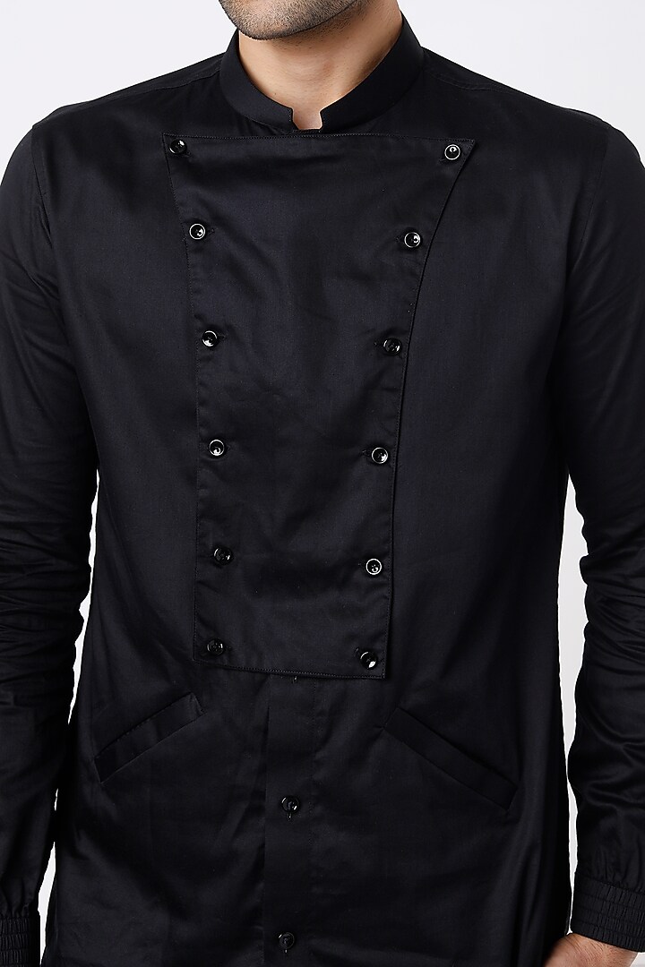 Black Cotton Party Wear Shirt by Aces by Arjun Agarwal at Pernia's Pop Up Shop