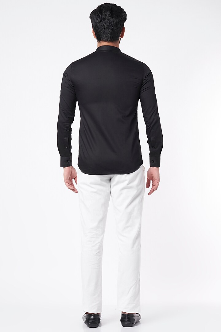 Black Cotton Party Wear Shirt by Aces by Arjun Agarwal at Pernia's Pop Up Shop