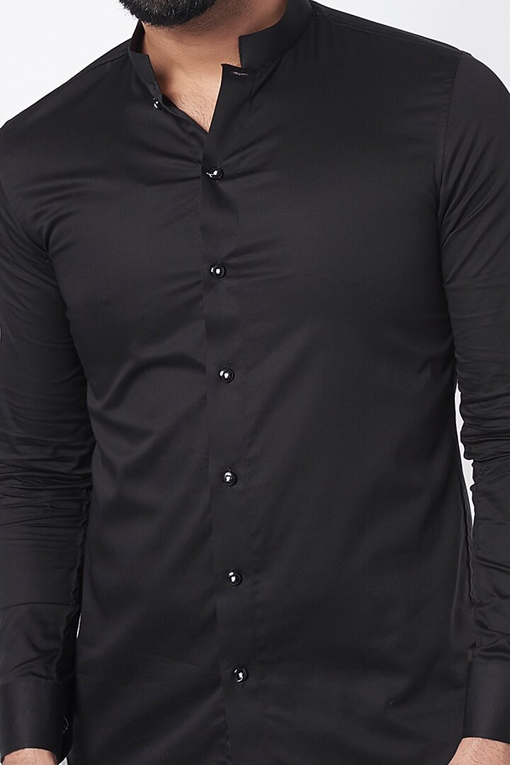 Black Cotton Party Wear Shirt by Aces by Arjun Agarwal at Pernia's Pop Up Shop
