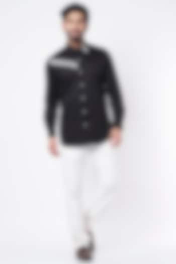 Black Shirt With Linear Detailing by Aces by Arjun Agarwal