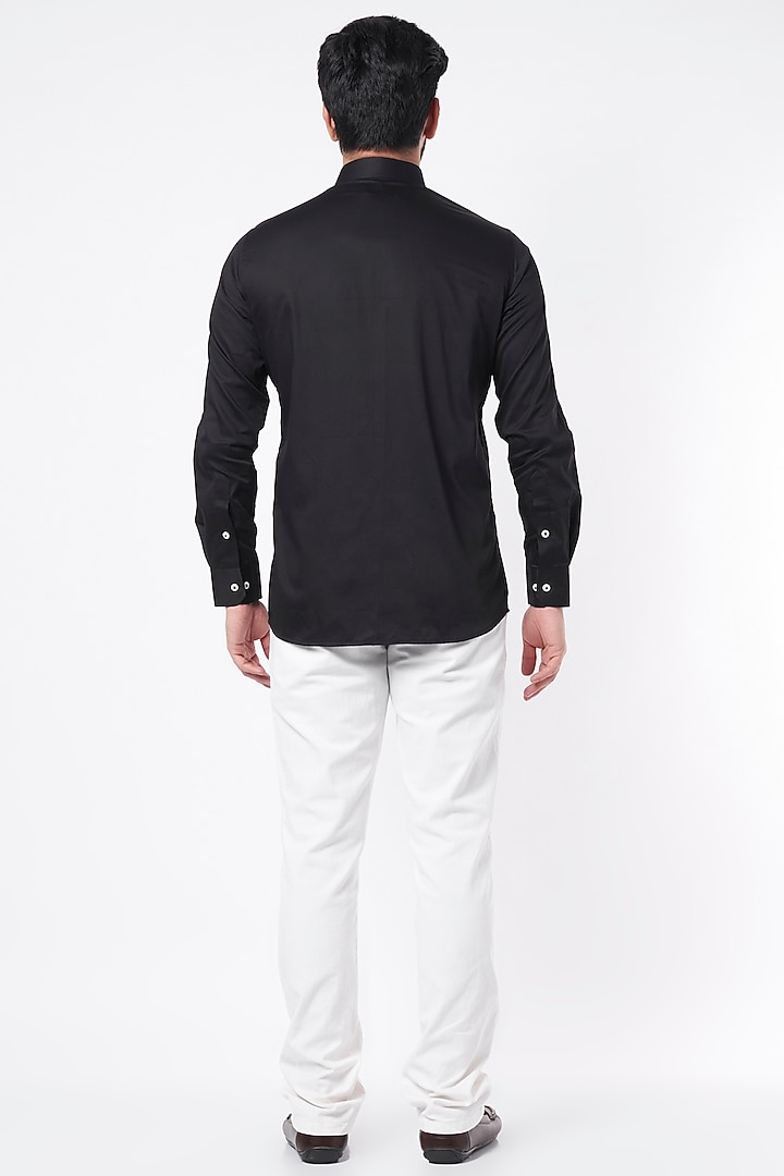 Black Party Wear Shirt With Linear Detailing by Aces by Arjun Agarwal at Pernia's Pop Up Shop