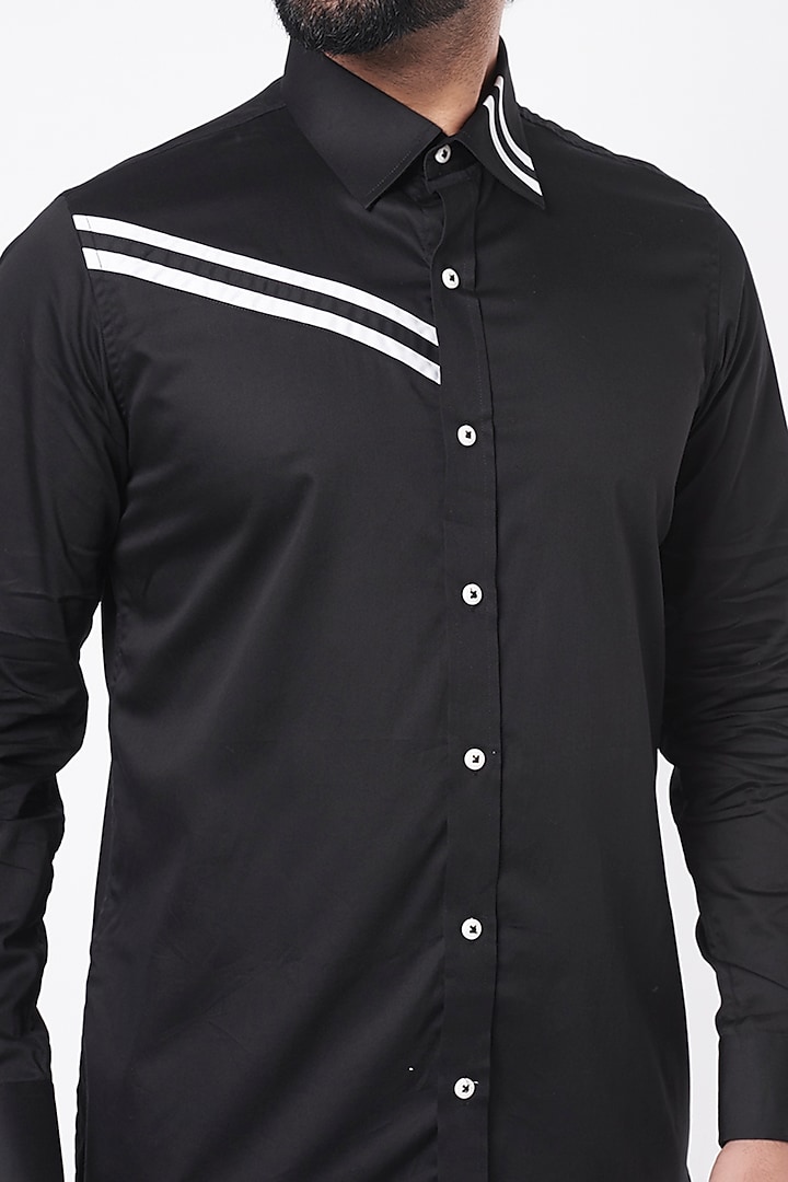 Black Party Wear Shirt With Linear Detailing by Aces by Arjun Agarwal at Pernia's Pop Up Shop