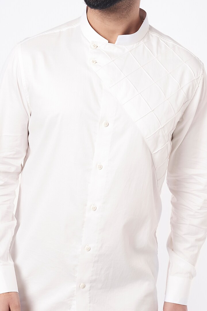 White Pintucked Party Wear Shirt by Aces by Arjun Agarwal at Pernia's Pop Up Shop