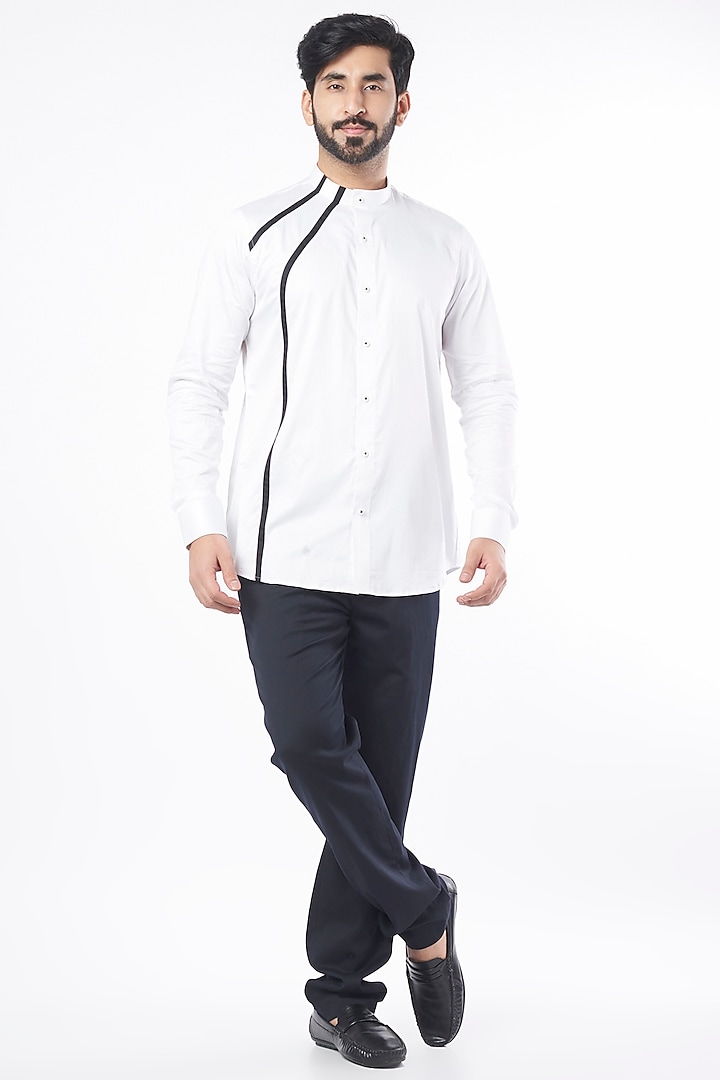 White Cotton Polyester Shirt by Aces by Arjun Agarwal