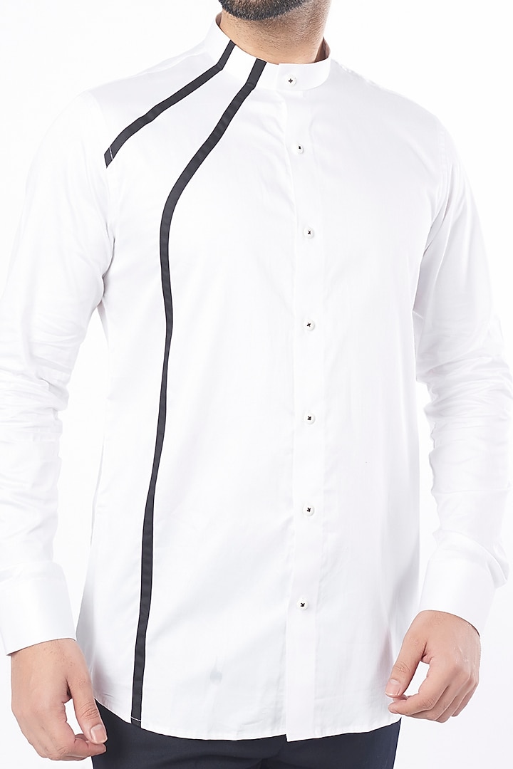 White Cotton Polyester Party Wear Shirt by Aces by Arjun Agarwal at Pernia's Pop Up Shop