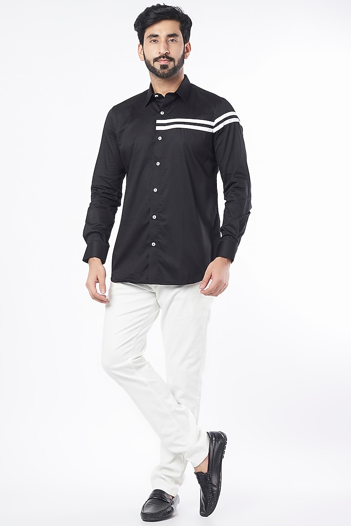 Black Cotton Polyester Shirt by Aces by Arjun Agarwal