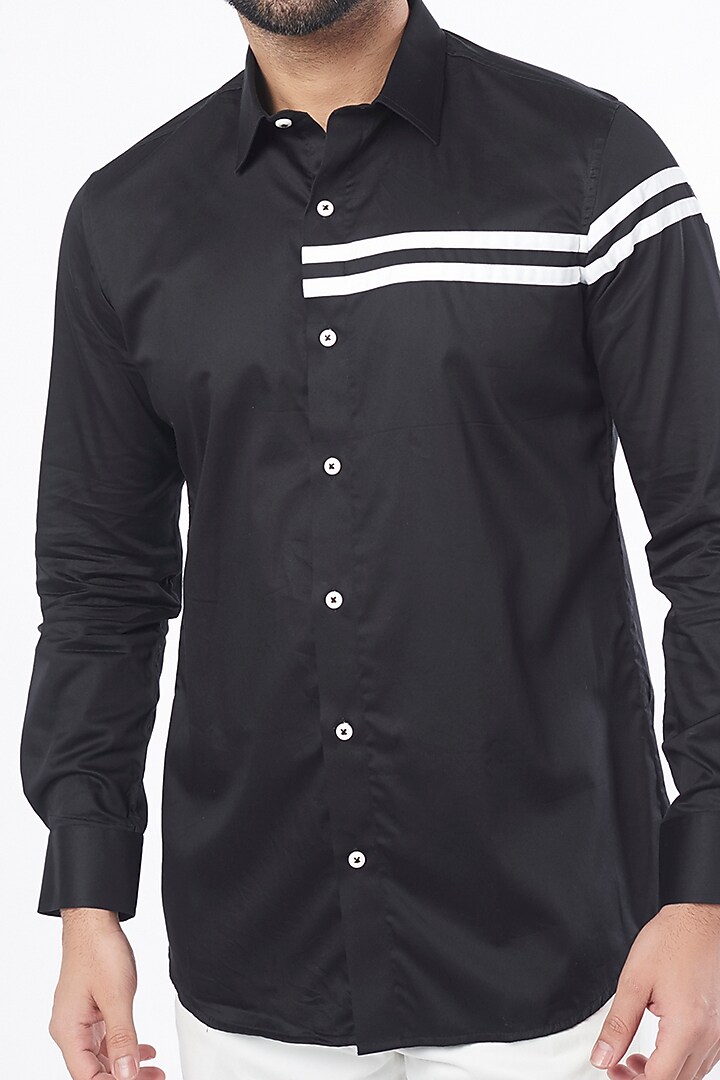 Black Cotton Polyester Party Wear Shirt by Aces by Arjun Agarwal at Pernia's Pop Up Shop