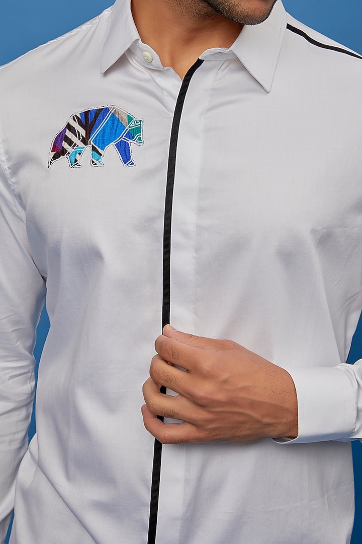 White Cotton Embroidered Party Wear Shirt by Aces by Arjun Agarwal at Pernia's Pop Up Shop