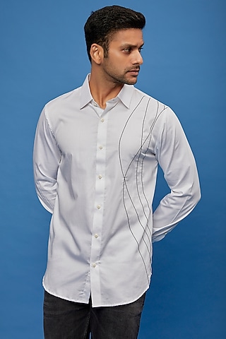 White Cotton Embroidered Shirt by Aces by Arjun Agarwal