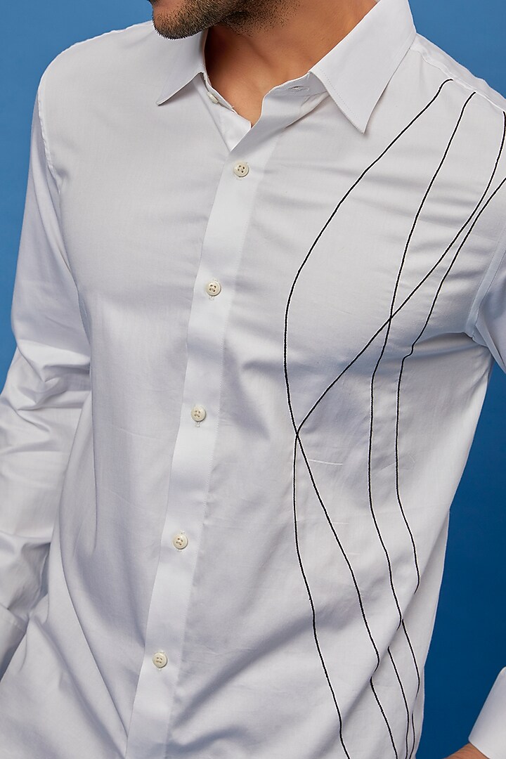 White Cotton Embroidered Party Wear Shirt by Aces by Arjun Agarwal at Pernia's Pop Up Shop