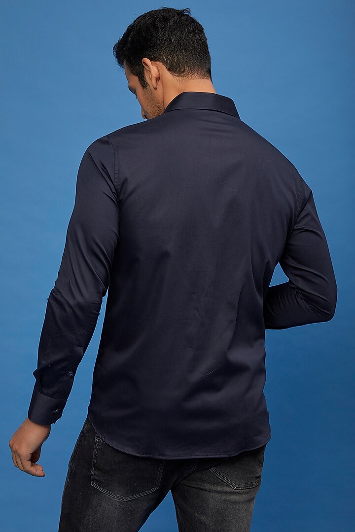 Blue Cotton Embroidered Party Wear Shirt by Aces by Arjun Agarwal at Pernia's Pop Up Shop