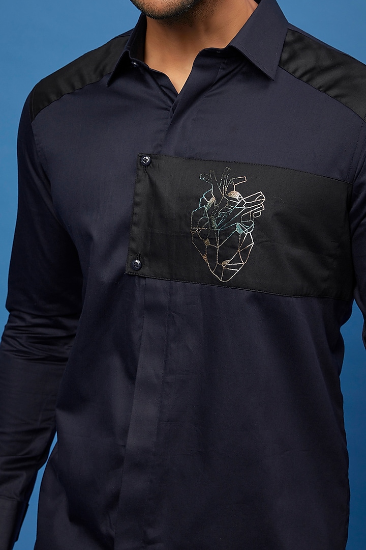 Blue Cotton Embroidered Party Wear Shirt by Aces by Arjun Agarwal at Pernia's Pop Up Shop