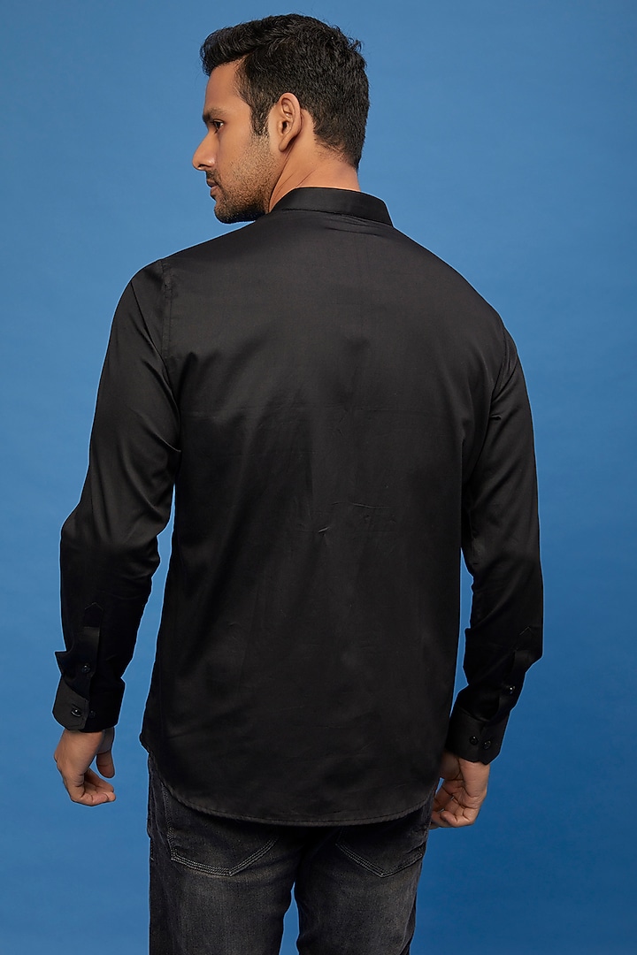 Black Cotton Embroidered Party Wear Shirt by Aces by Arjun Agarwal at Pernia's Pop Up Shop