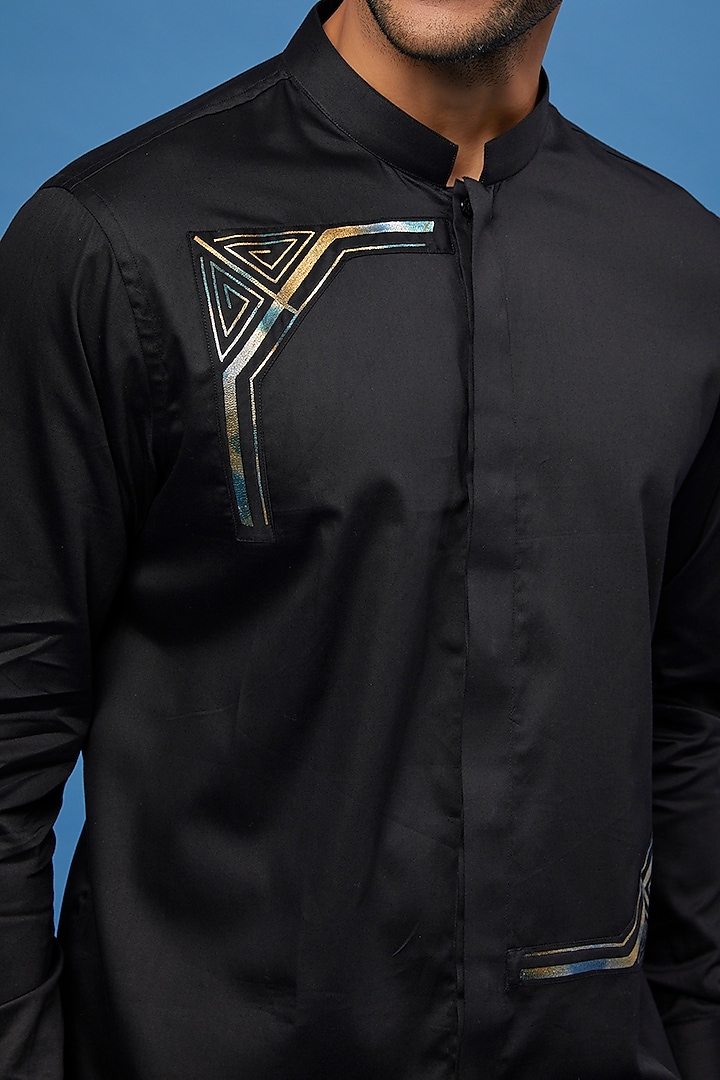 Black Cotton Embroidered Party Wear Shirt by Aces by Arjun Agarwal at Pernia's Pop Up Shop