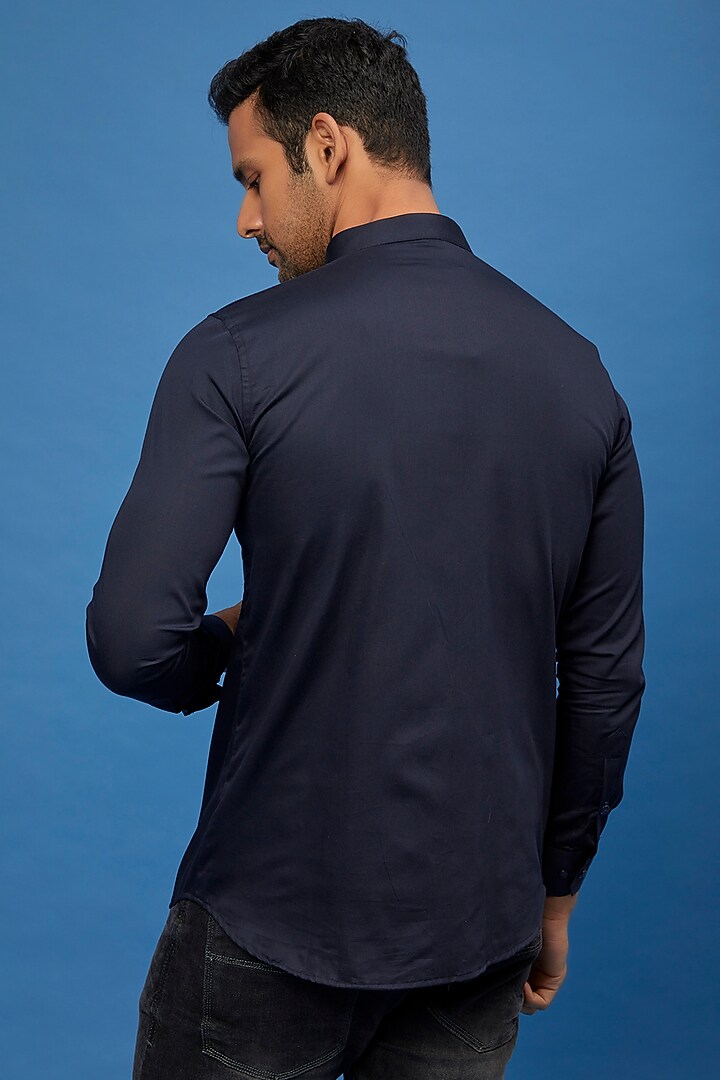 Blue Cotton Embroidered Party Wear Shirt by Aces by Arjun Agarwal at Pernia's Pop Up Shop