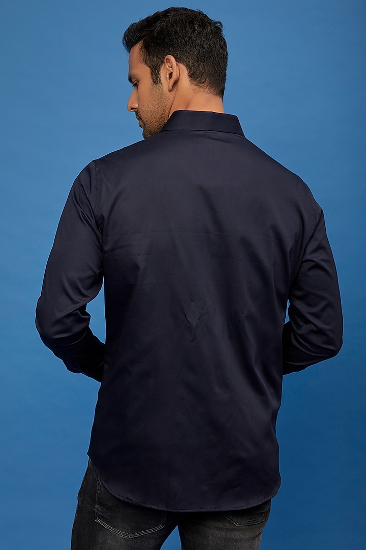 Blue Cotton Embroidered Party Wear Shirt by Aces by Arjun Agarwal at Pernia's Pop Up Shop